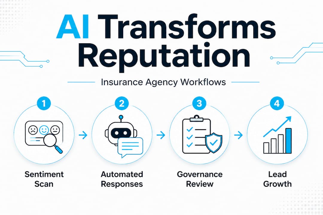 Vertical flow infographic showing AI reputation management steps