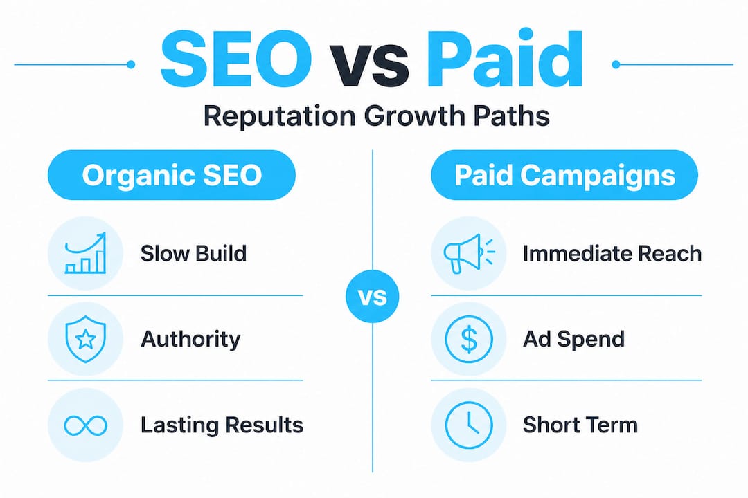 Infographic comparing SEO and paid campaigns for brokers