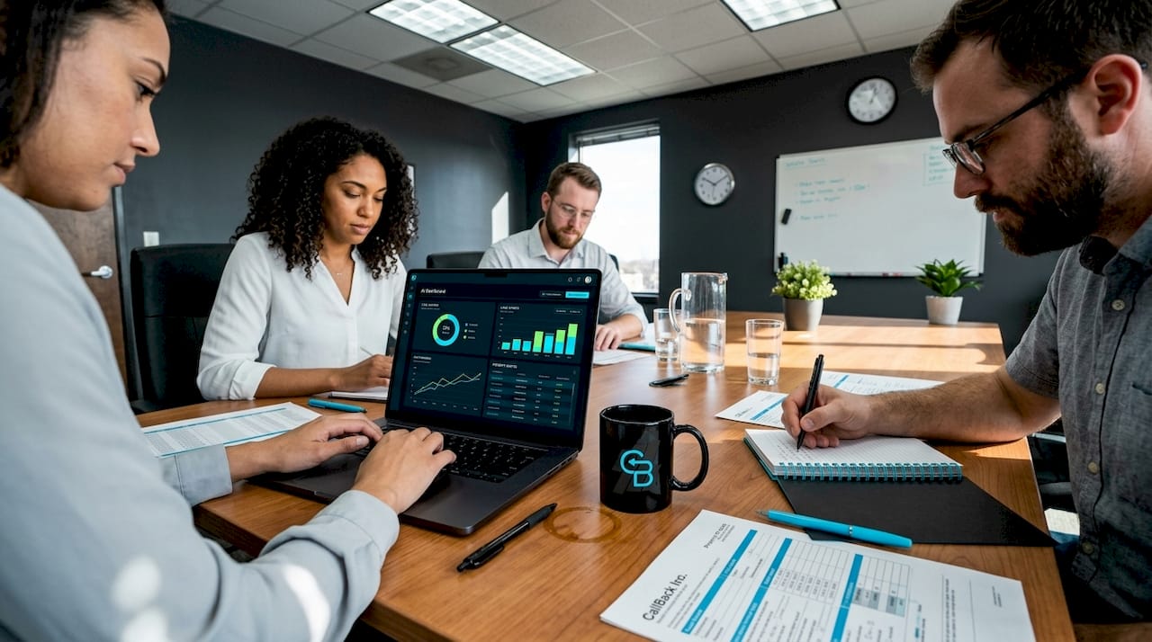 Agency team reviewing AI lead scoring results