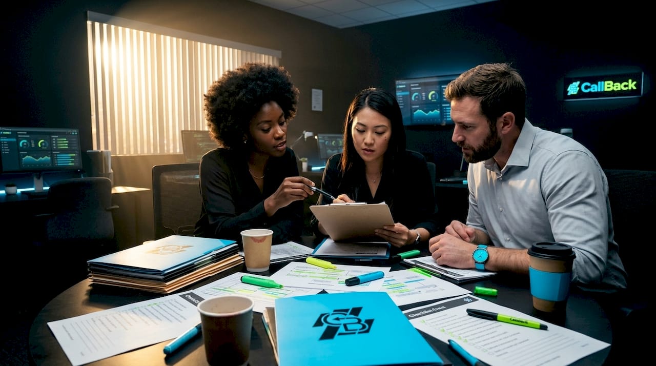 Insurance agents examining workflow documents together