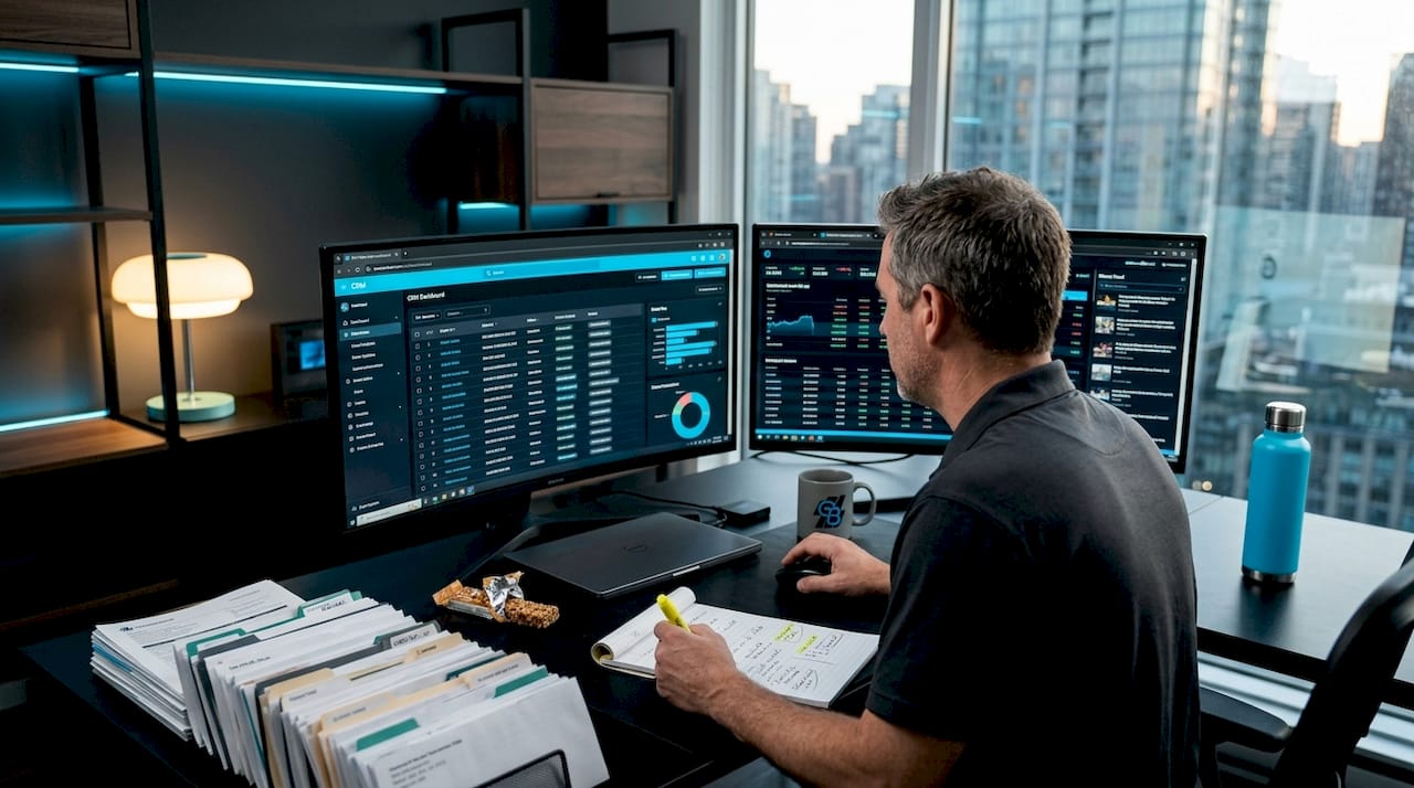 Agent reviewing CRM dashboard for leads