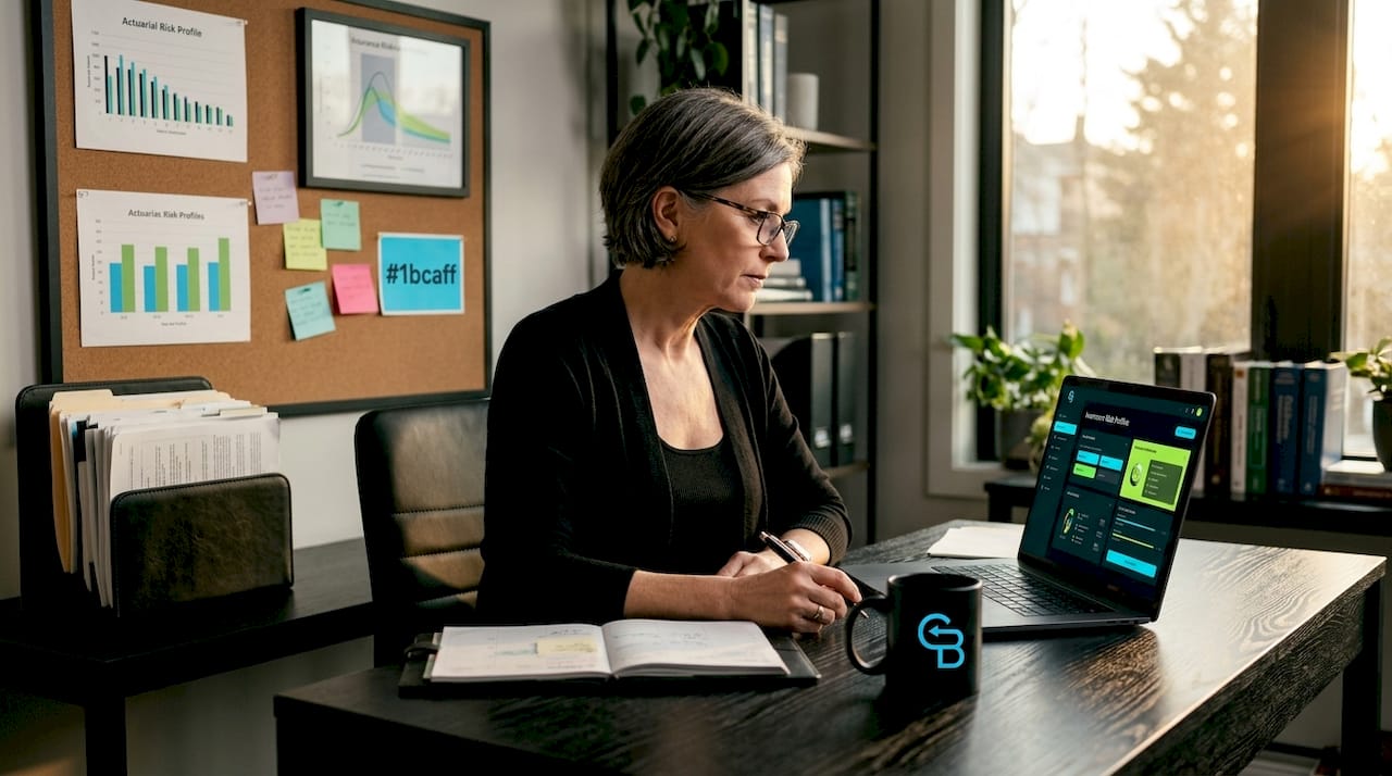 Underwriter reviewing risk profile at home desk