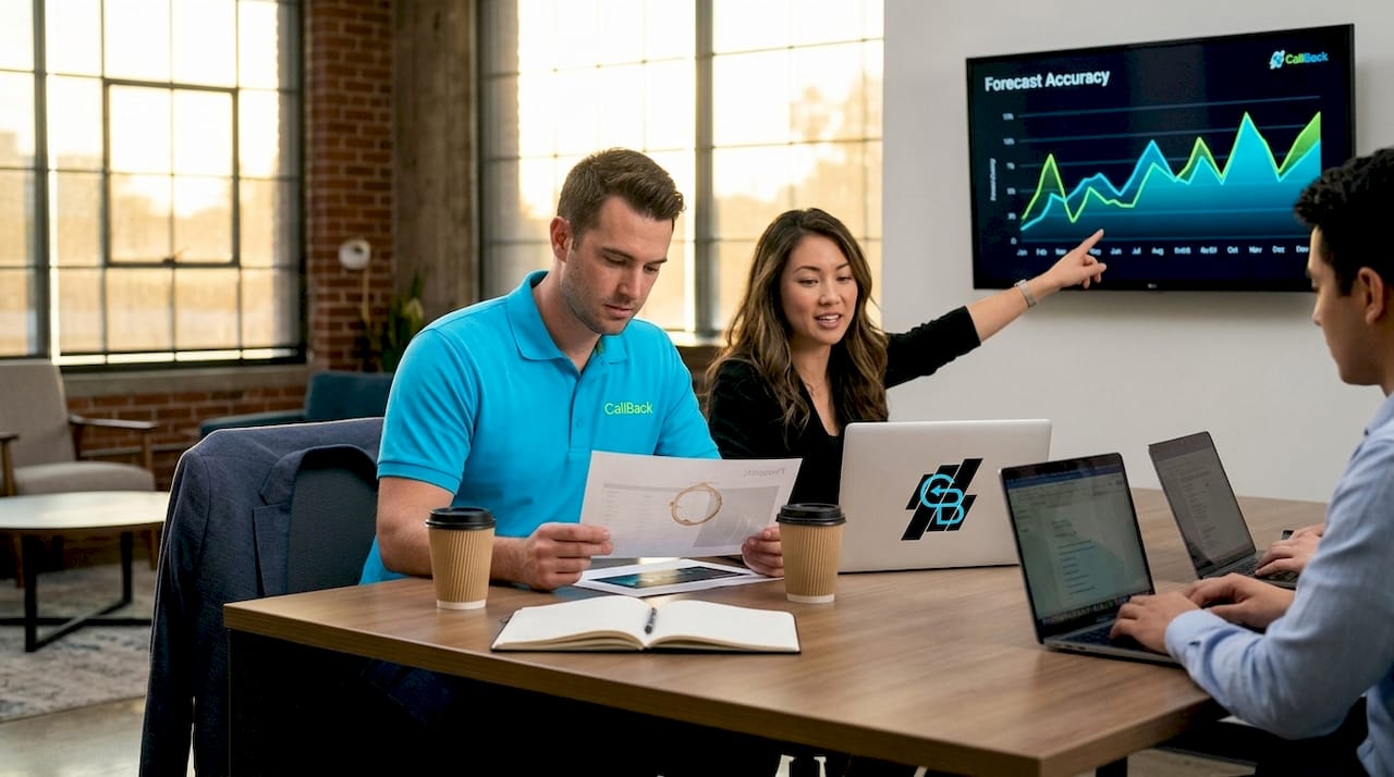 Team discusses forecast accuracy in meeting