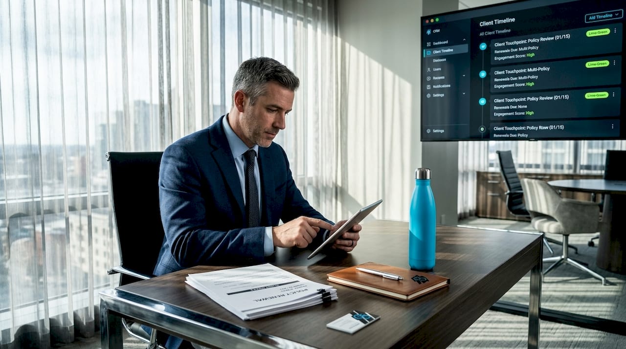 Agent reviewing client renewal details in CRM