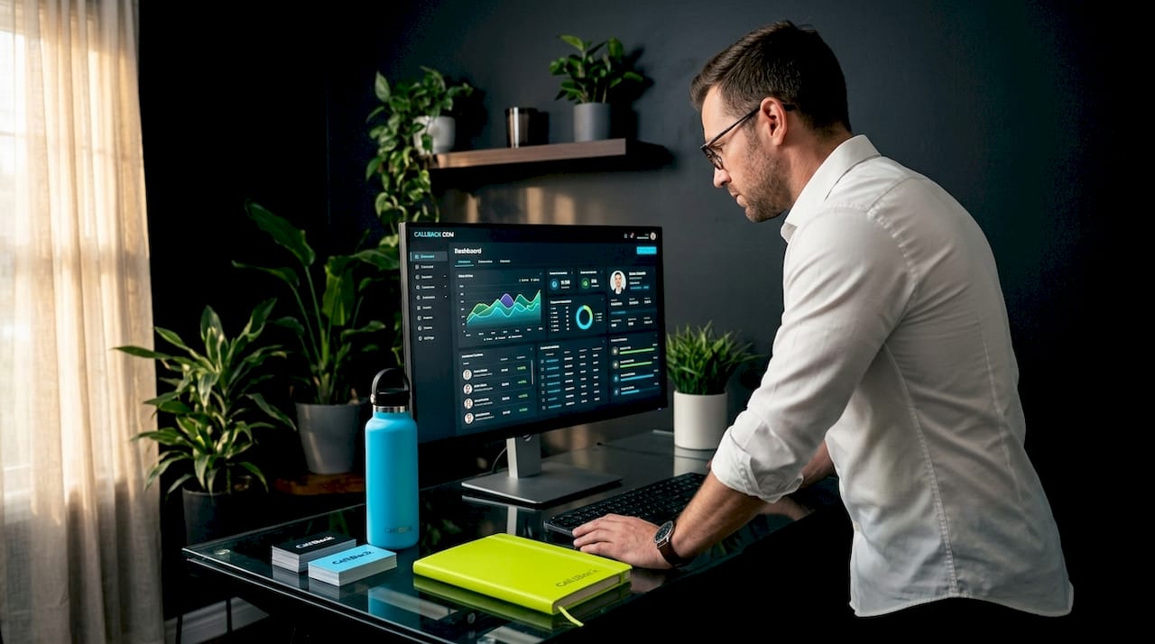 Sales rep analyzing CRM data