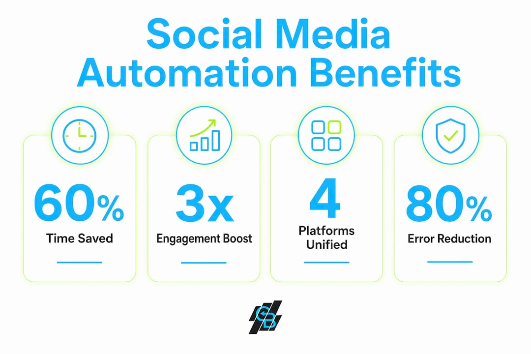 Infographic showing key social media automation benefits