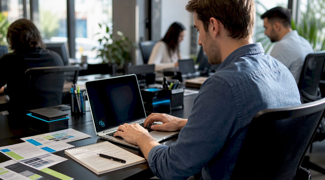 Hands typing with CRM integration API references