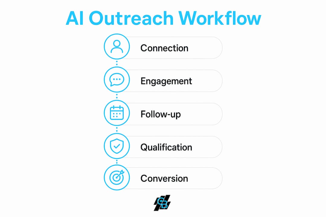 Infographic showing AI outreach workflow steps