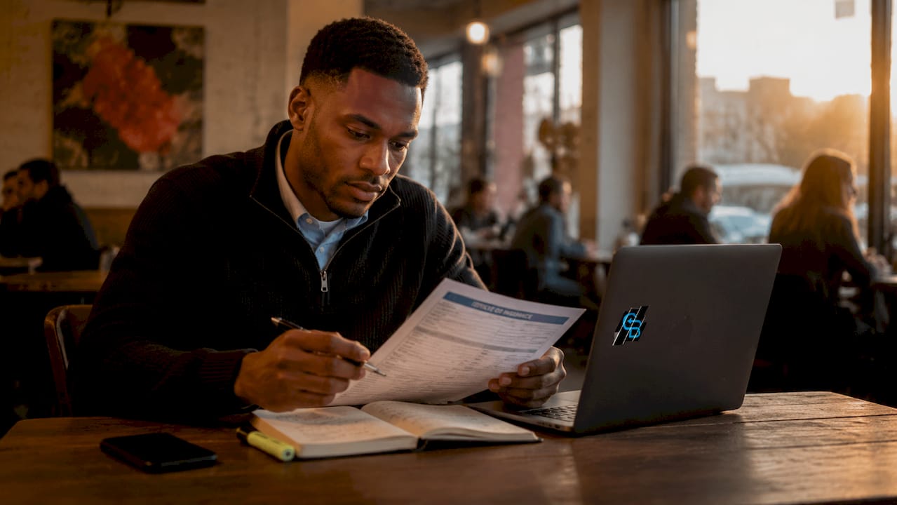 Insurance specialist reviewing certificate of insurance