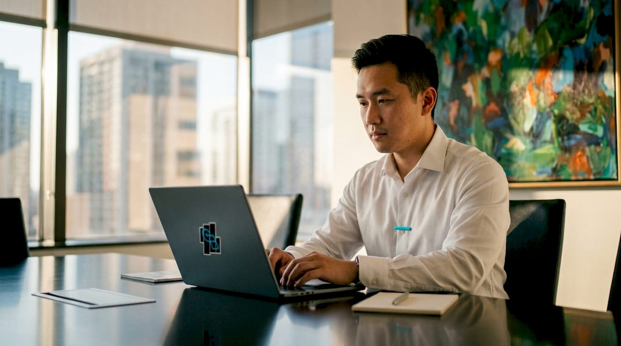 Insurance agent working with CRM on computer