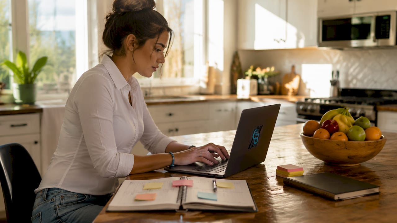 Insurance agent setting SMS workflow on laptop