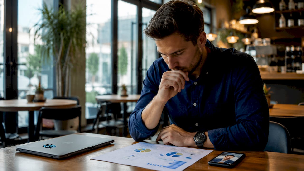 Marketer comparing outreach methods at desk