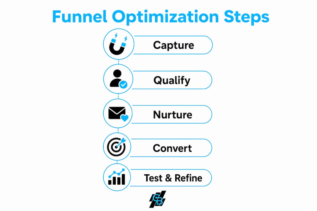 Infographic showing insurance funnel optimization steps