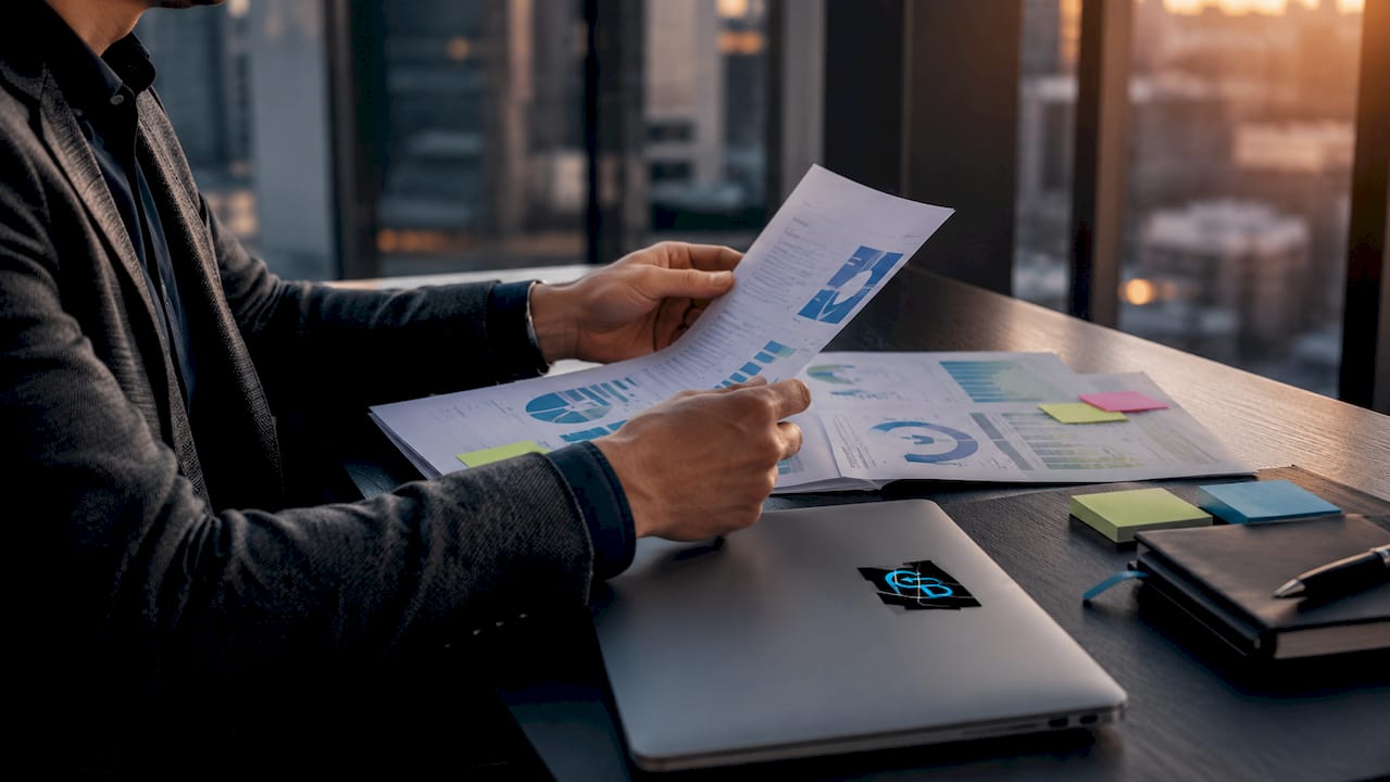 Hands reviewing insurance retention financial documents