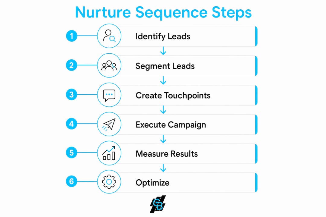 Infographic showing lead nurturing sequence steps