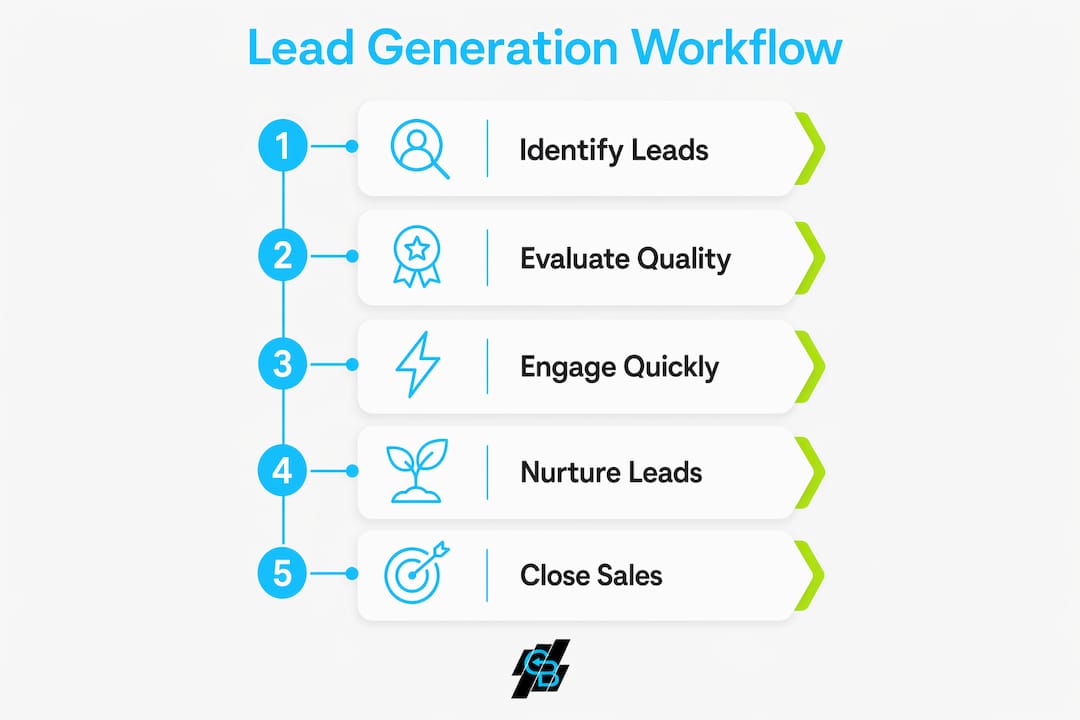 Infographic illustrating insurance lead generation steps