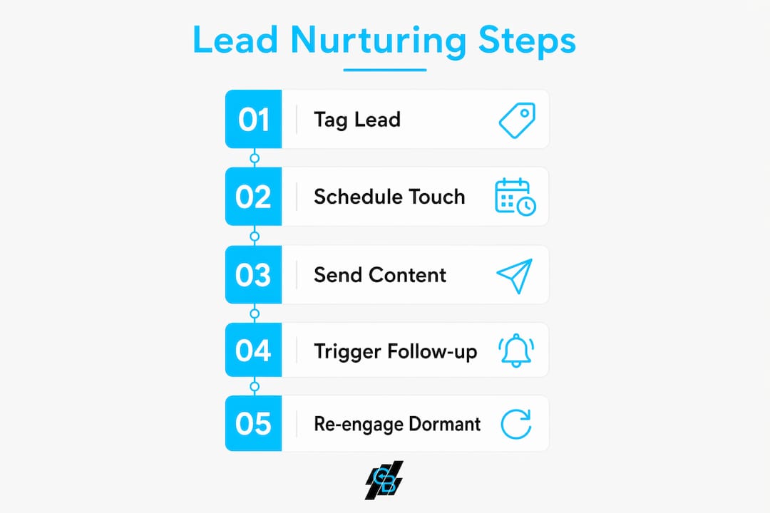 Step-by-step infographic of insurance lead nurturing process