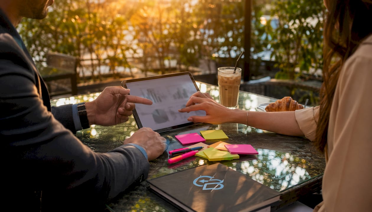 Hands analyzing retention marketing tools
