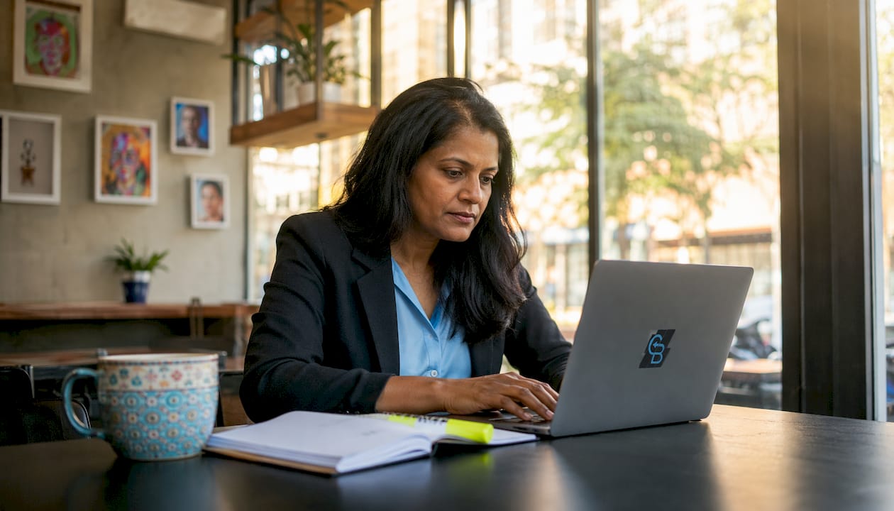 Woman reviewing subscription retention data