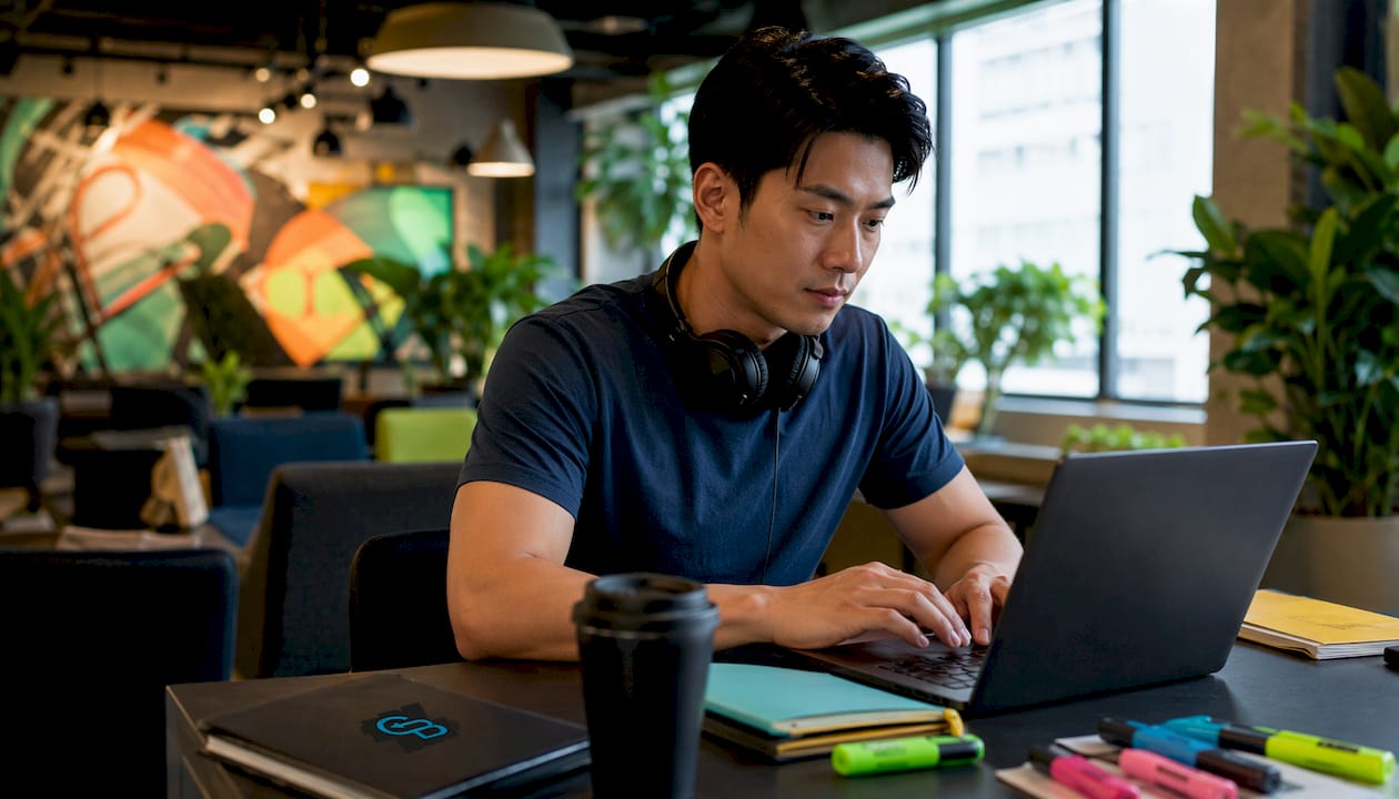 Person working on AI social media automation system