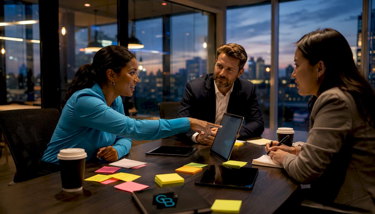 Insurance team discussing software alternatives