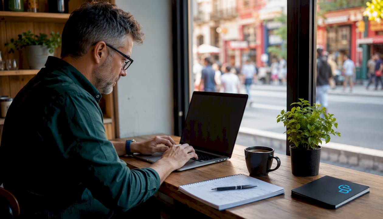 Man typing CRM automation emails at home desk