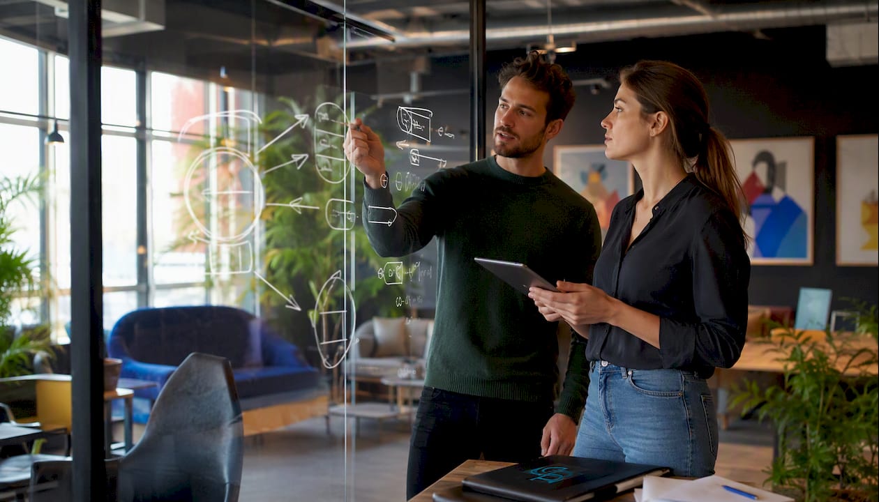 Two agents discussing visual sales pipeline plan