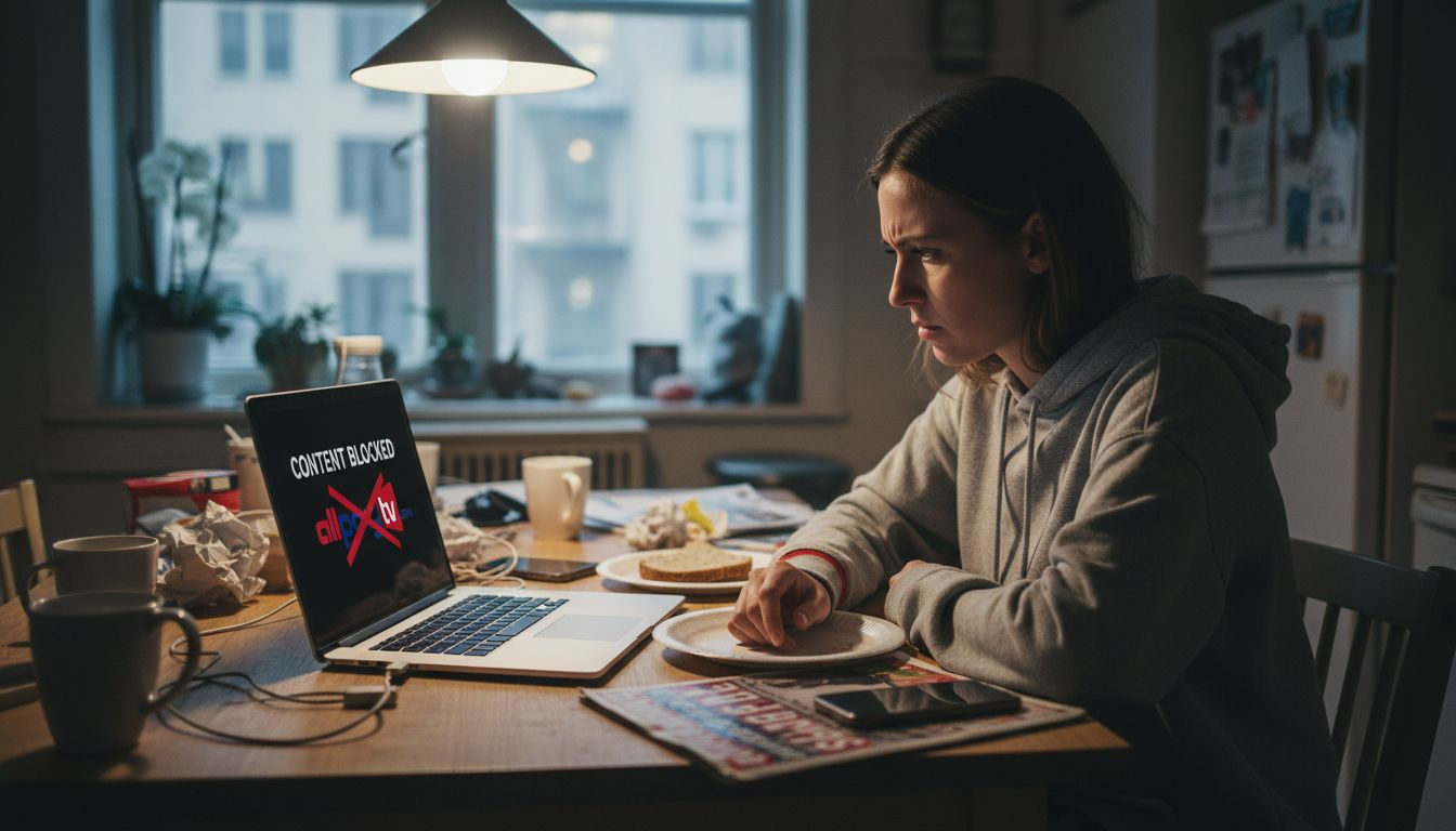 Woman frustrated with blocked sports streaming