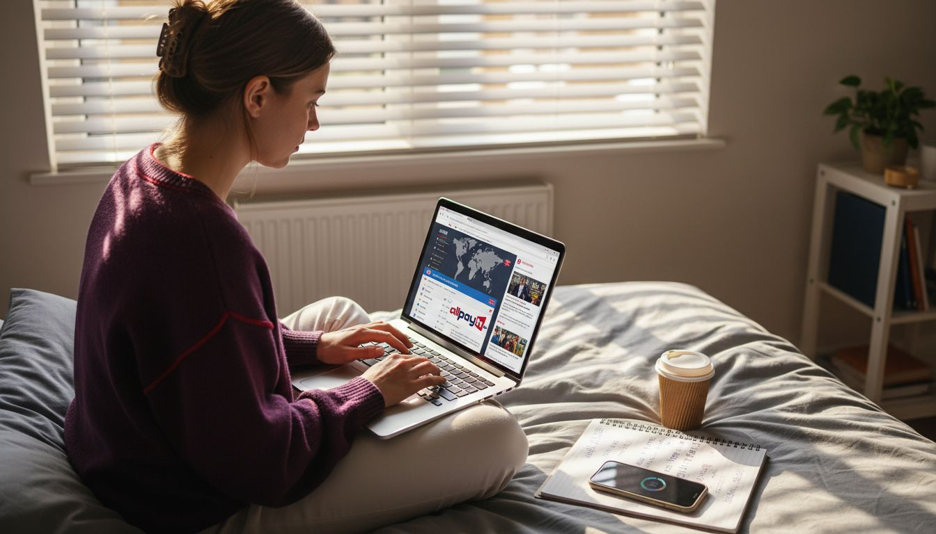 Woman setting up VPN for UK streaming