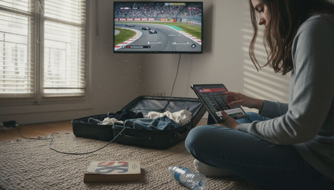 Watching sports on tablet with TV in background