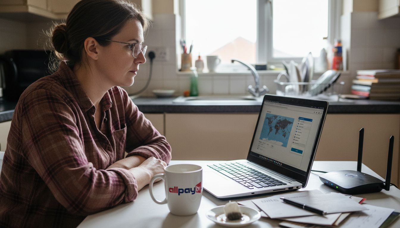 Woman using VPN for UK TV streaming