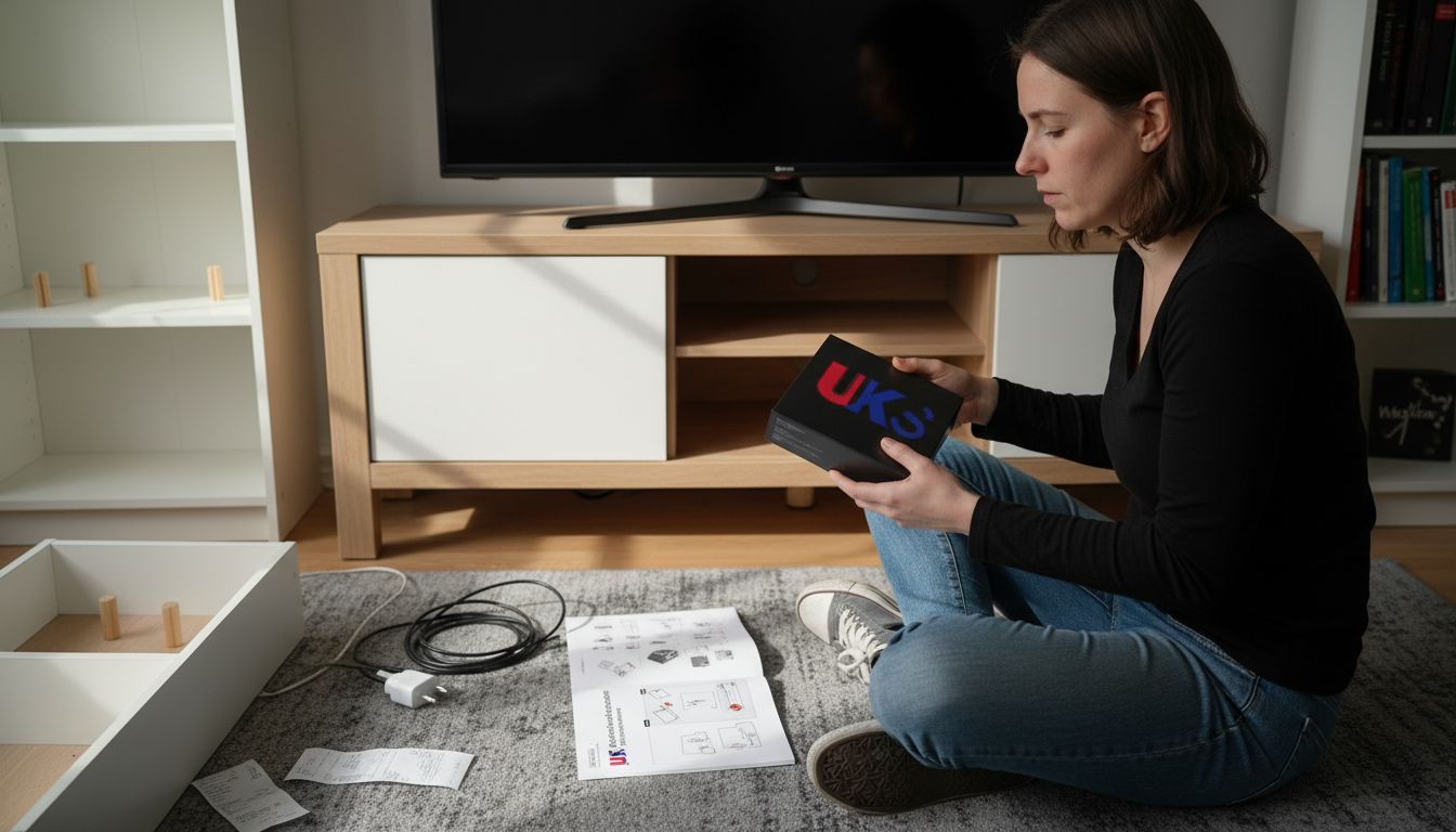 Woman setting up IPTV device in Sweden apartment