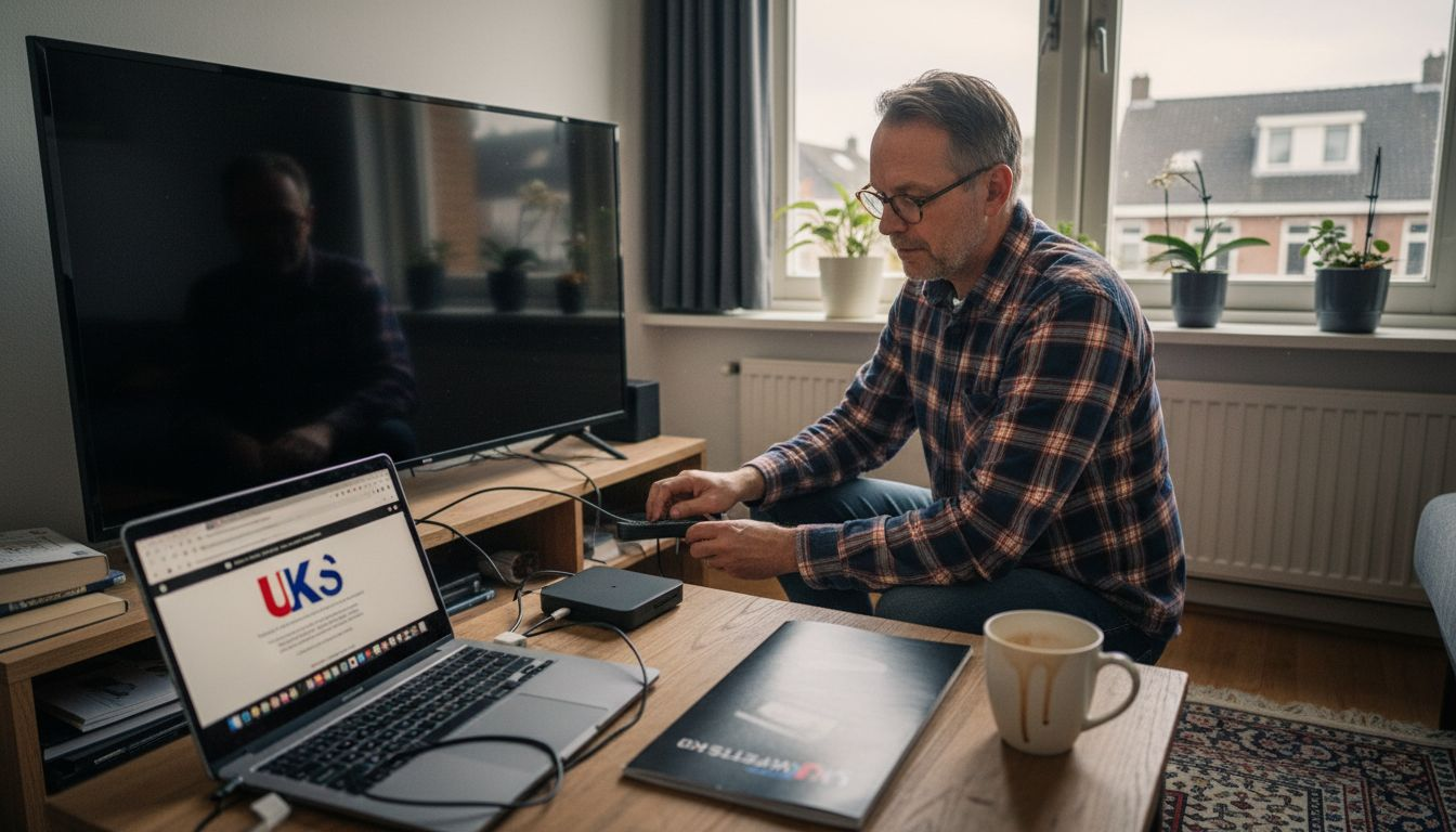 Man setting up Sky Stream device for TV