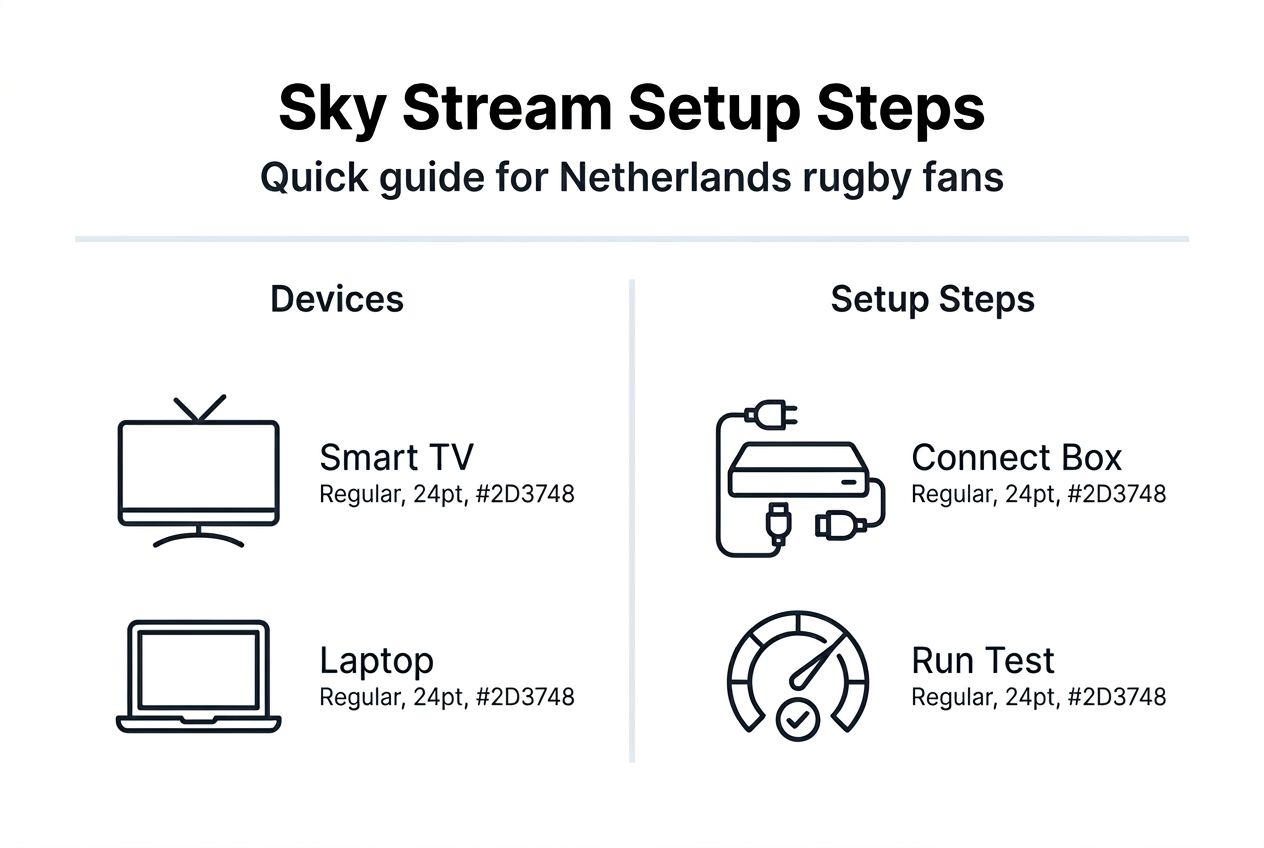 Infographic showing Sky Stream compatibility and setup steps