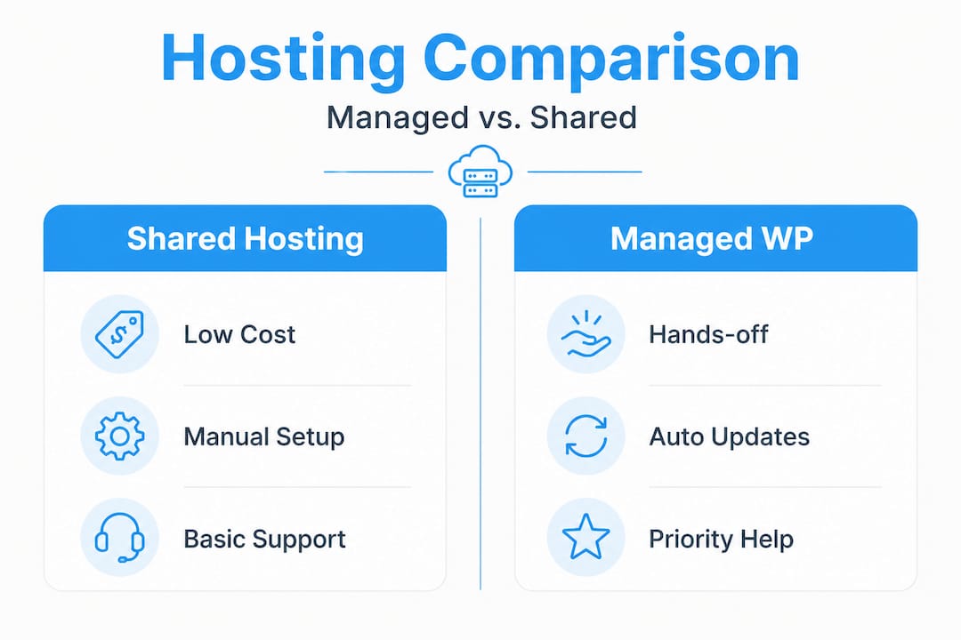 Infographic comparing shared and managed WordPress hosting