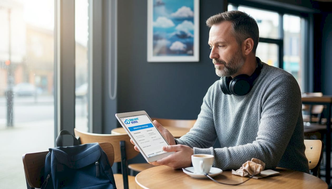Person reviewing server hosting options in café