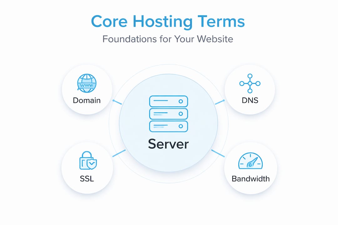 Infographic showing hierarchy of core hosting terms