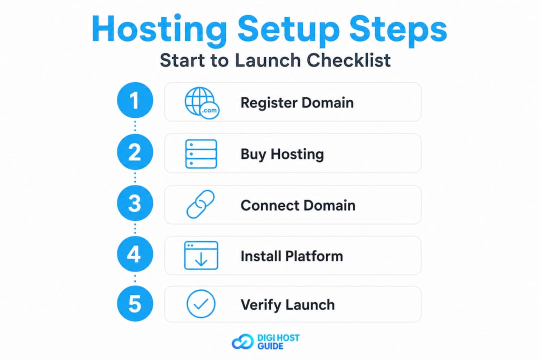 Infographic with web hosting setup step checklist