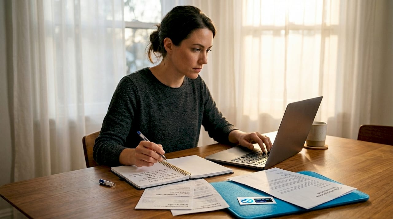 Woman connecting hosting and registering domain