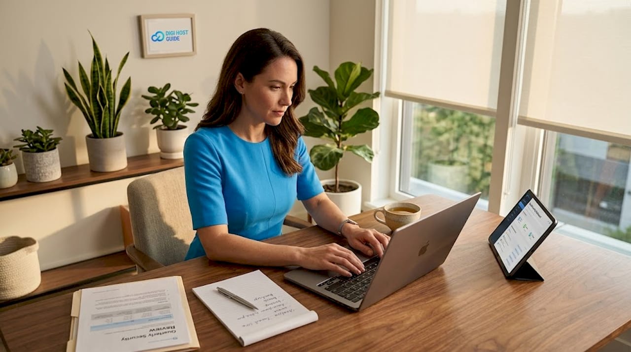 Business owner reviewing email security at home