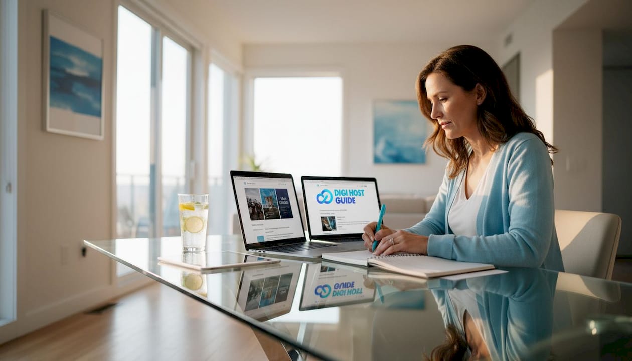 Woman comparing web hosting plans