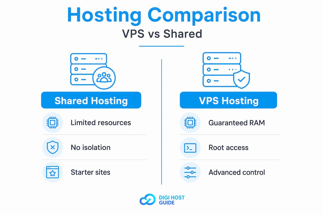 Infographic comparing VPS and shared hosting features