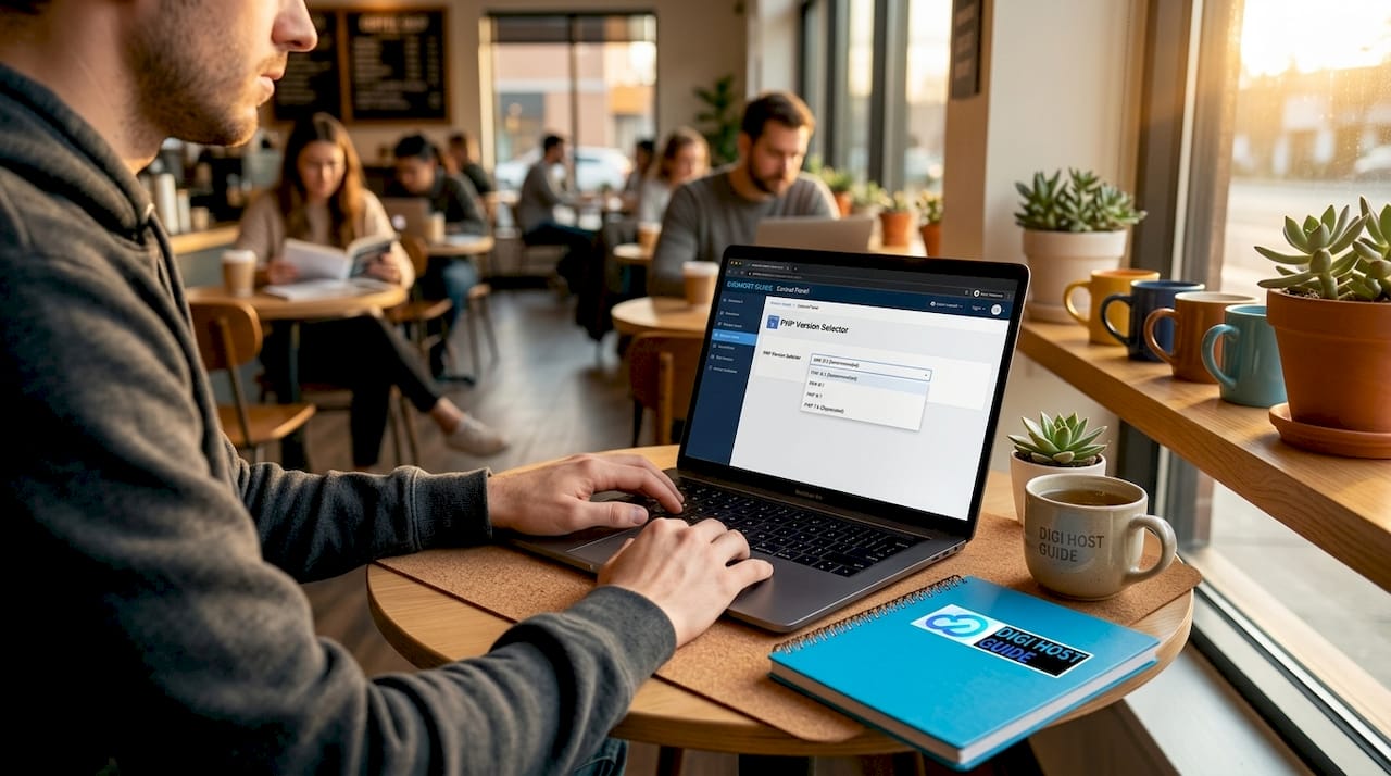 Developer adjusting PHP settings on laptop