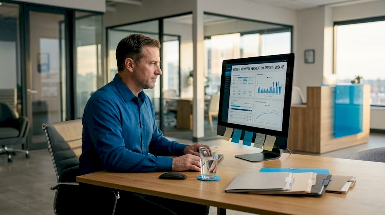 IT specialist verifying website cleanup