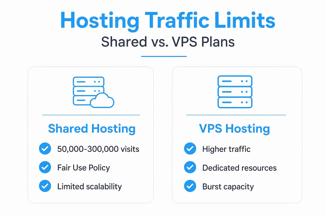 Infographic comparing shared vs VPS hosting traffic limits