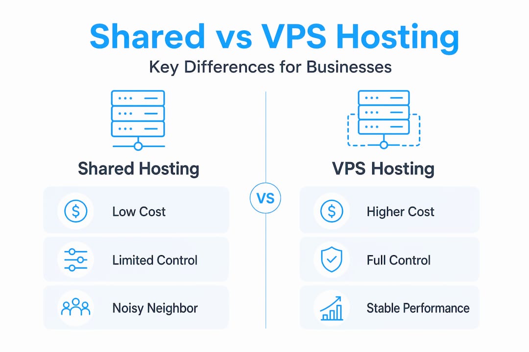 Infographic comparing shared and VPS hosting features