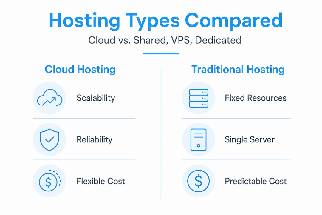 Infographic comparing hosting types side-by-side