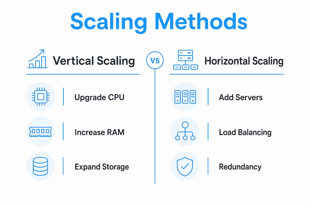 Infographic comparing vertical and horizontal scaling methods