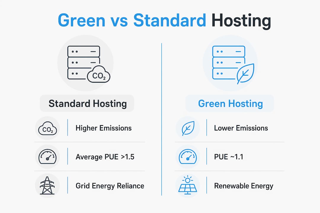 Infographic comparing green and standard web hosting