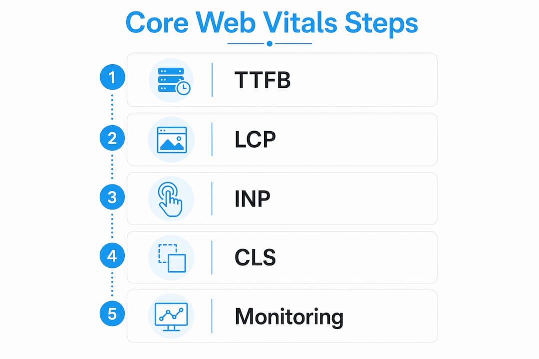 Infographic illustrating priority workflow steps for Core Web Vitals improvement
